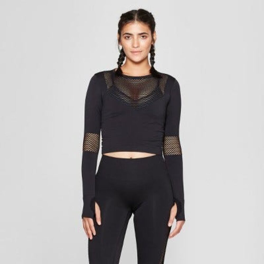 Joylab Black Mesh Long Sleeve Top New